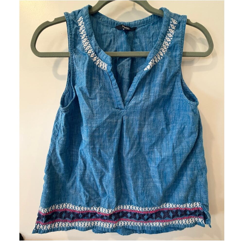 Hatley Chambray Boho Tank Top Embroidered Womens Small/Petite Summer Beach - Picture 2 of 6